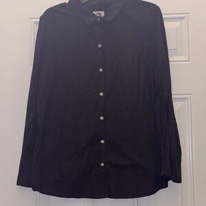 Old Navy Black Casual Button-Down Shirt with mini white polka dots size xl